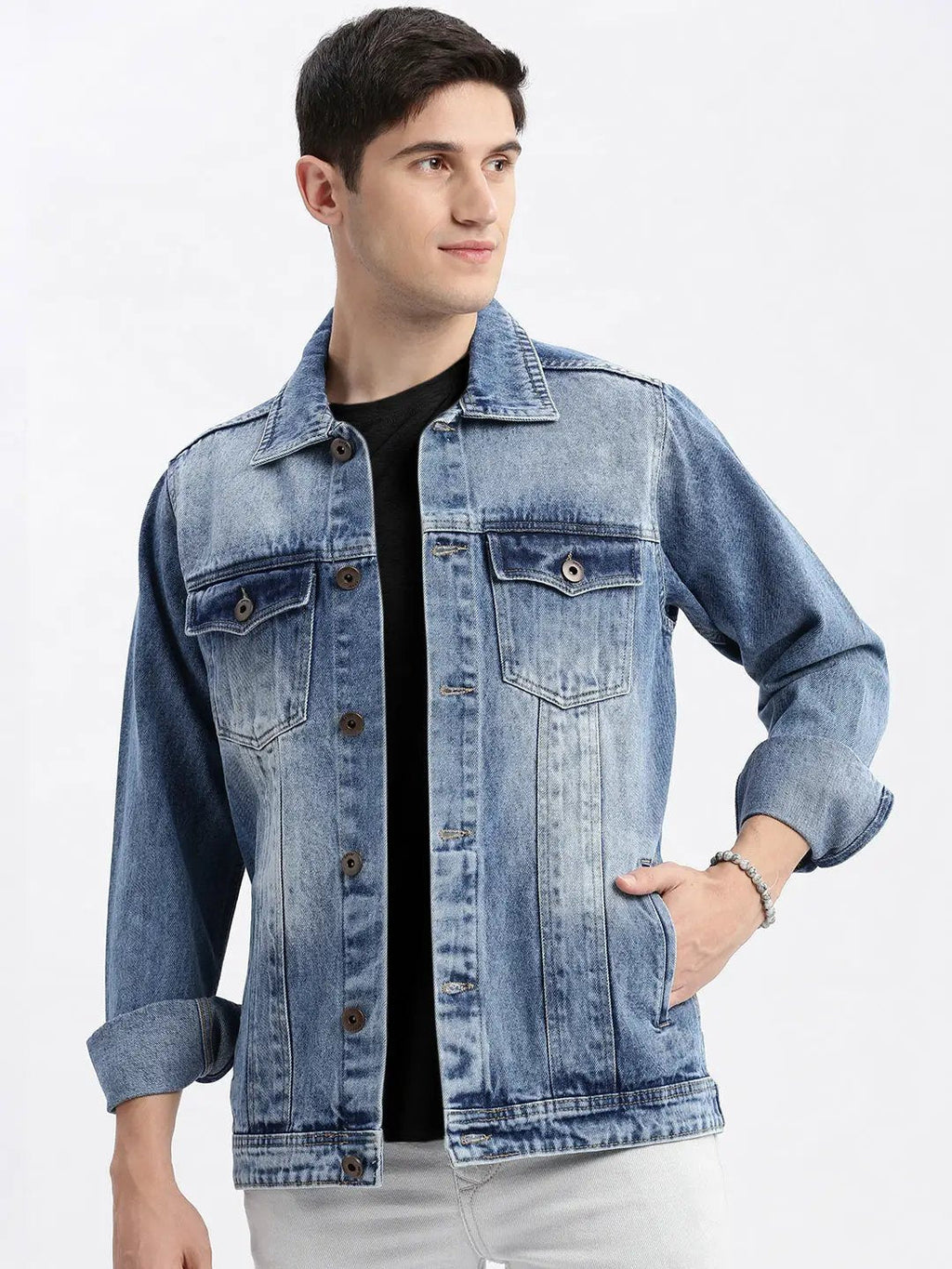 Men's Blue Washed Windcheater Rapid Dry Denim Jacket