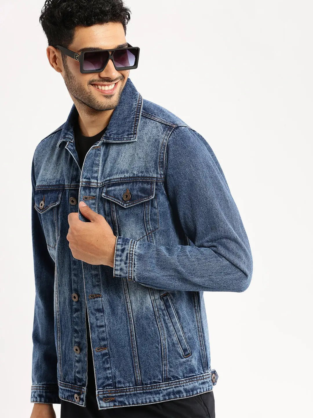 Men's Blue Washed Cotton Denim Jacket