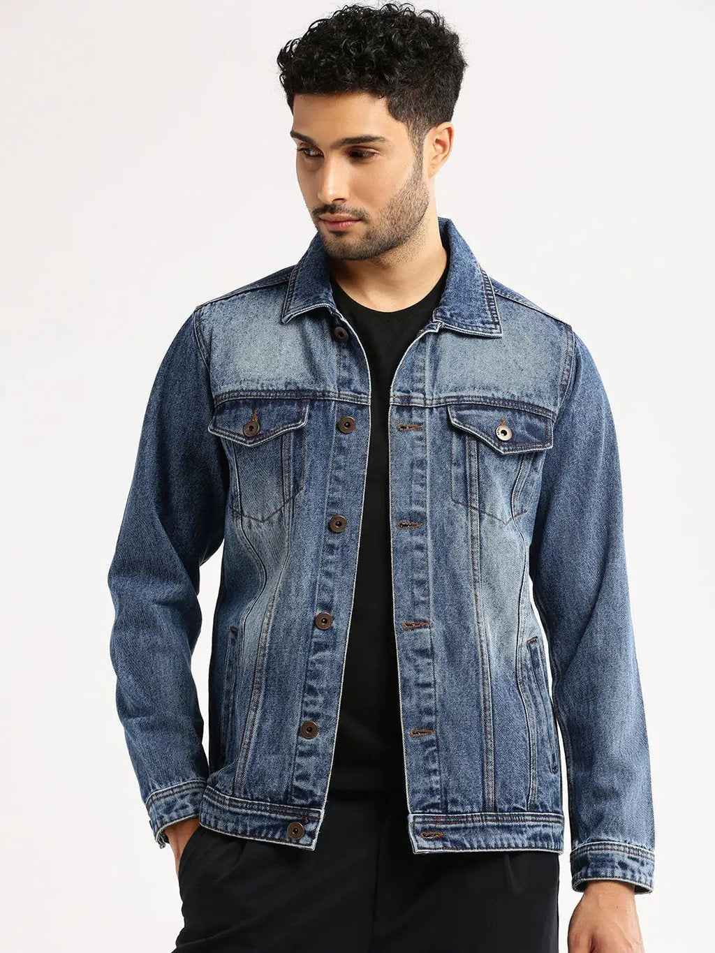 Men's Blue Washed Cotton Denim Jacket