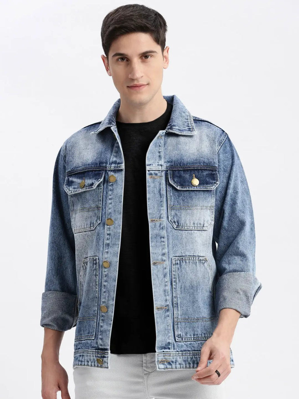 Men's Blue Washed Windcheater Rapid Dry Denim Jacket