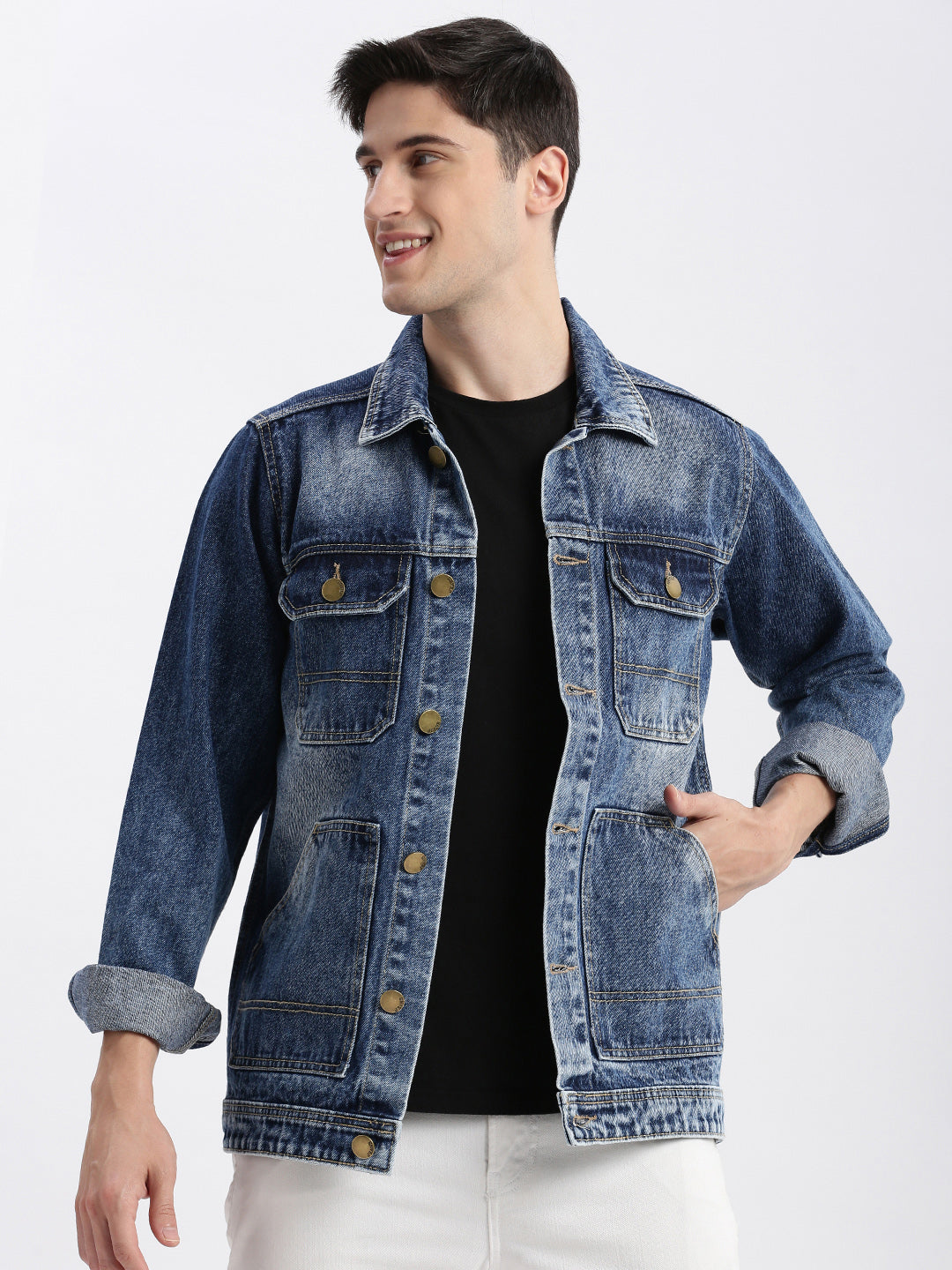 Men's Blue Washed Windcheater Denim Jacket