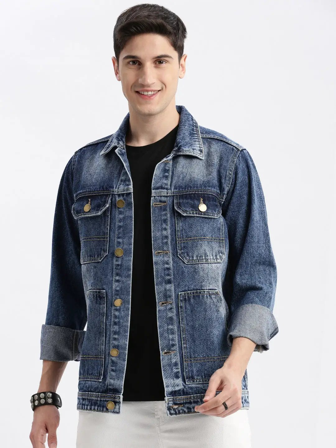 Men's Blue Washed Windcheater Denim Jacket
