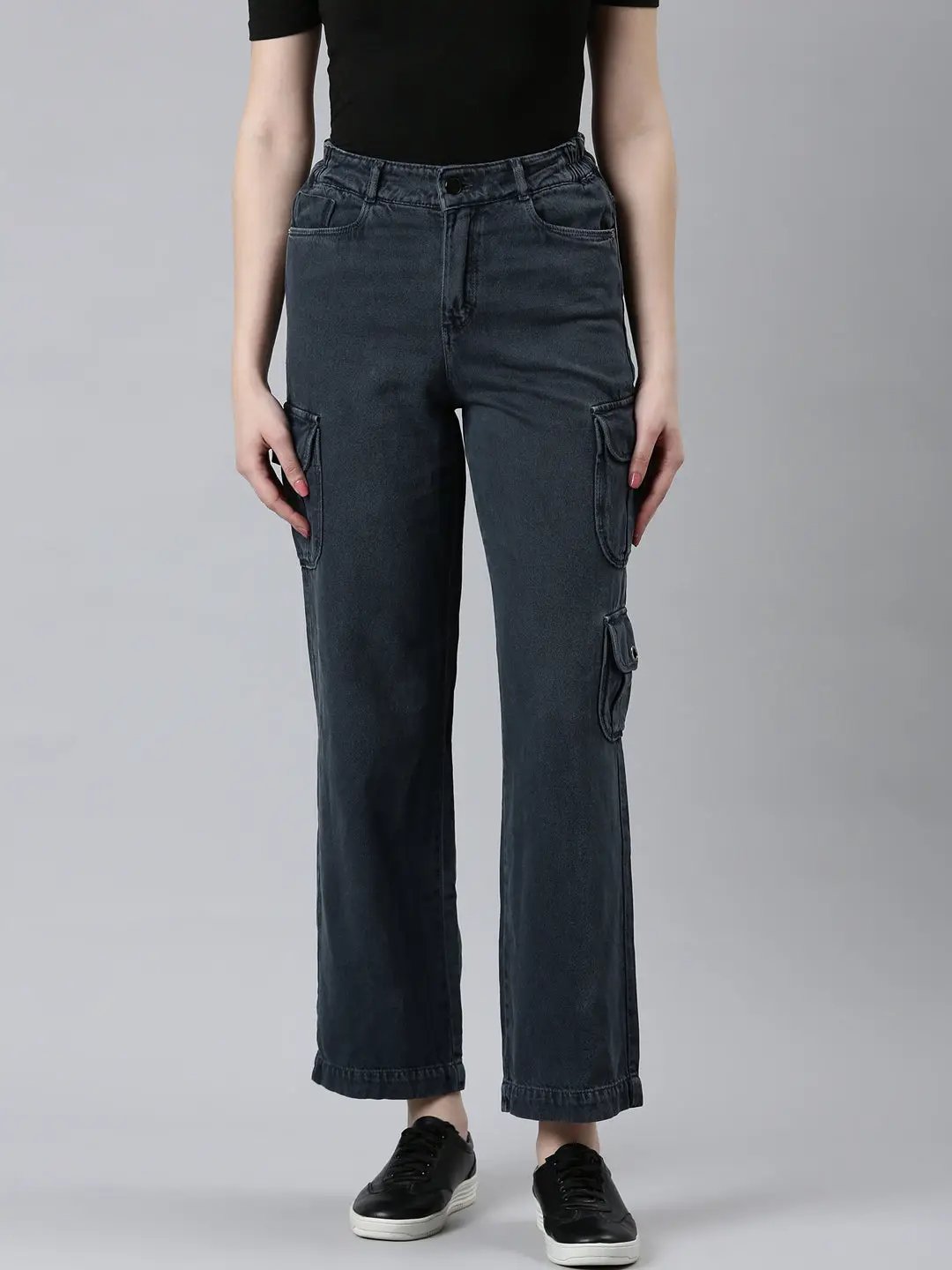 Women's Grey Cotton Straight Fit Denim Jeans