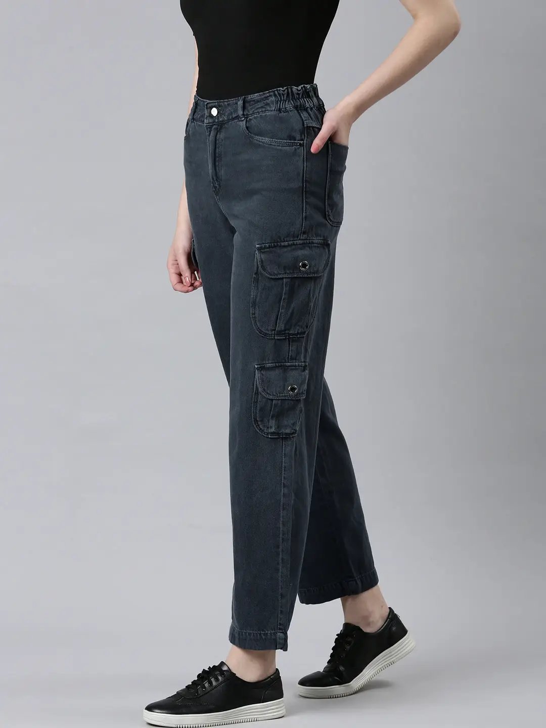 Women's Grey Cotton Straight Fit Denim Jeans