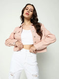 Women's Peach Spread Collar Crop Denim Jacket