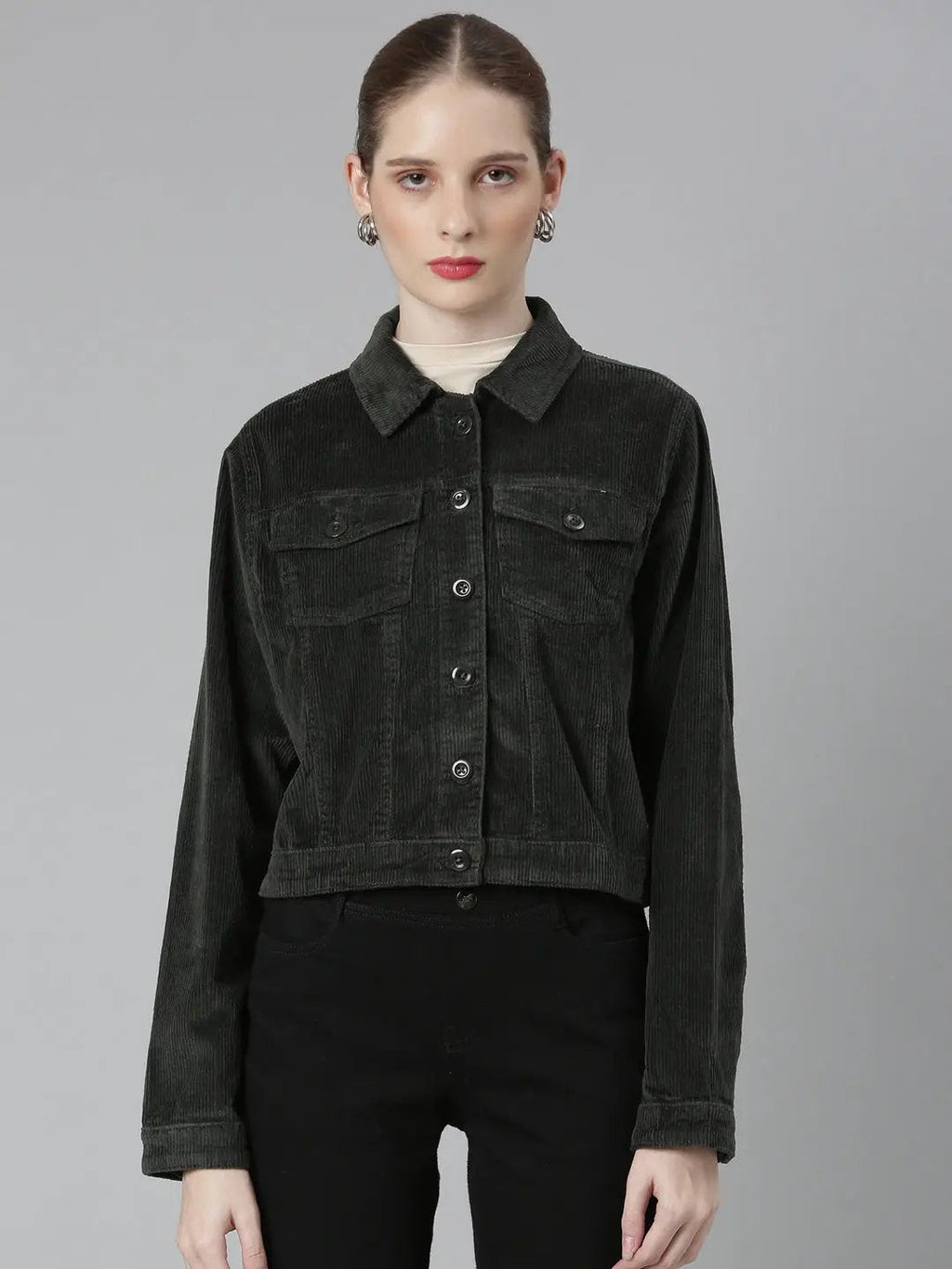 Women's Olive Corduroy Tailored Jacket
