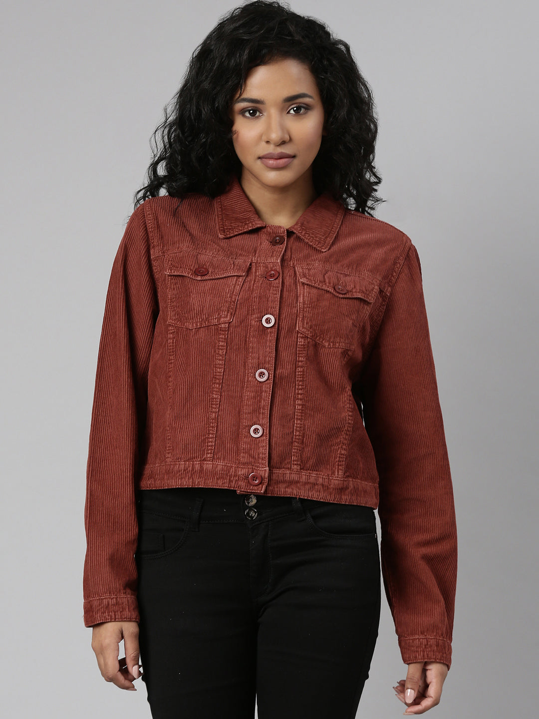 Women's Rust Corduroy Crop Denim Jacket