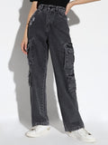 Women's Grey Comfort Straight Fit Low Distress Light Fade Acid Wash Stretchable Jeans