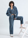 Women's Blue Denim Bustier Top and Jeans with Cropped Jacket Co-Ord Set