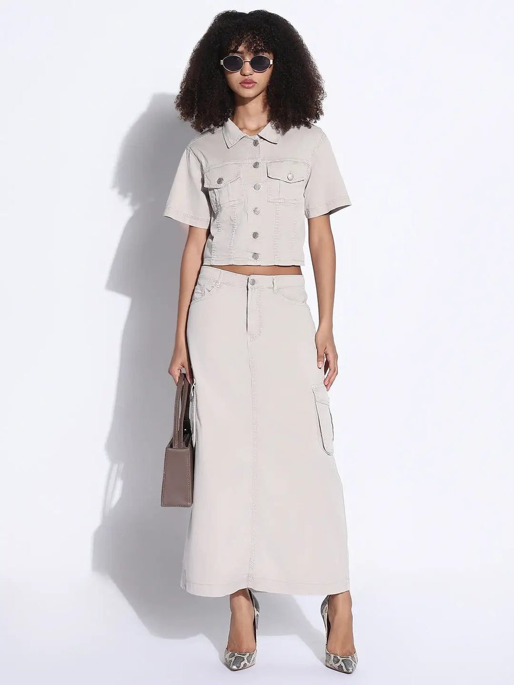 Women's Solid Cream Co-Ords Set