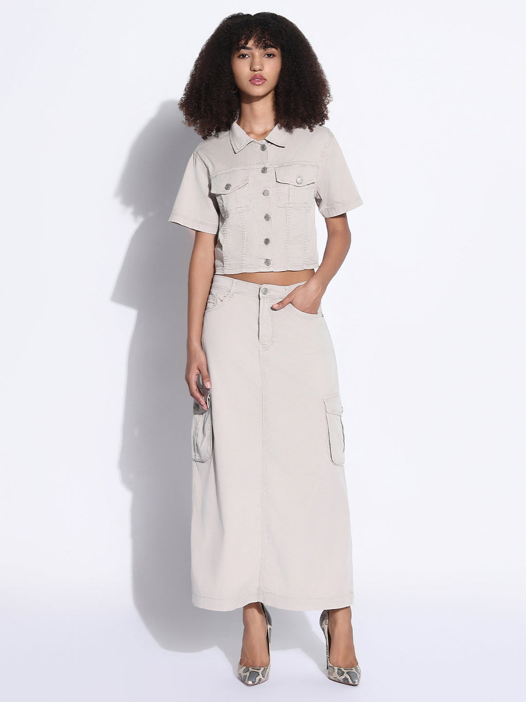 Women's Solid Cream Co-Ords Set