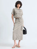 Women's Grey Denim Crop Shirt and Cargo Skirt Co-Ord Set