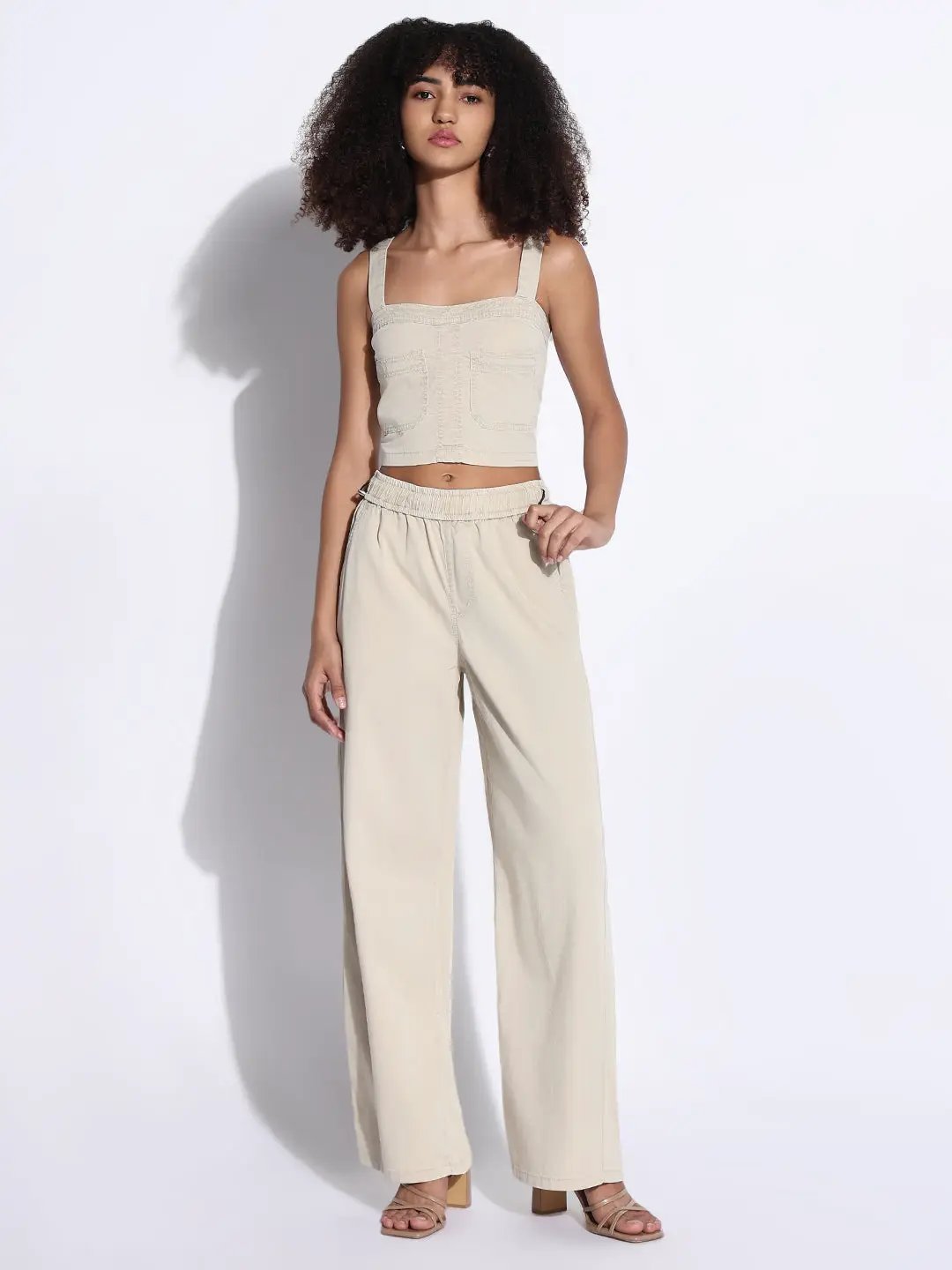 Women's Solid Beige Co-Ords Set