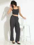 Women's Grey Crop Top and Trouser Co-Ord Set