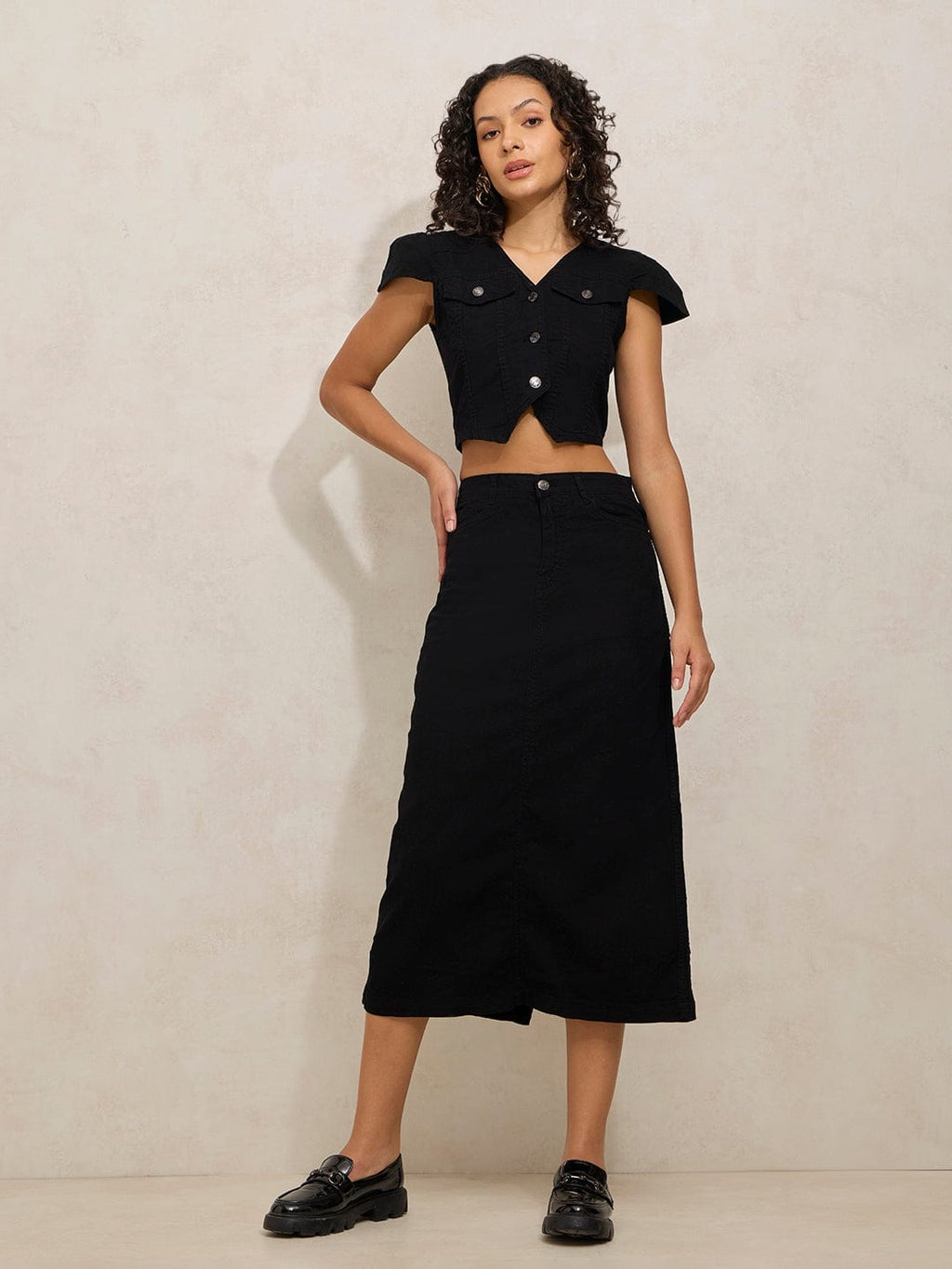 Women's Black Denim Vest Top with Skirt Co-ords Set