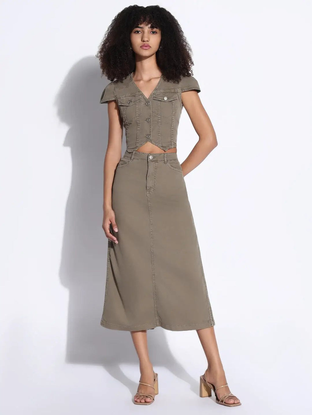 Women's Solid Khaki Co-Ords Set