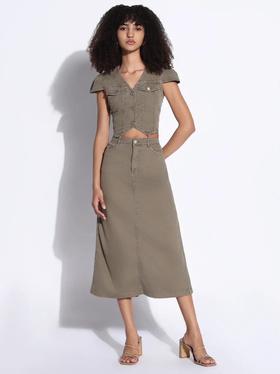 Women's Solid Khaki Co-Ords Set