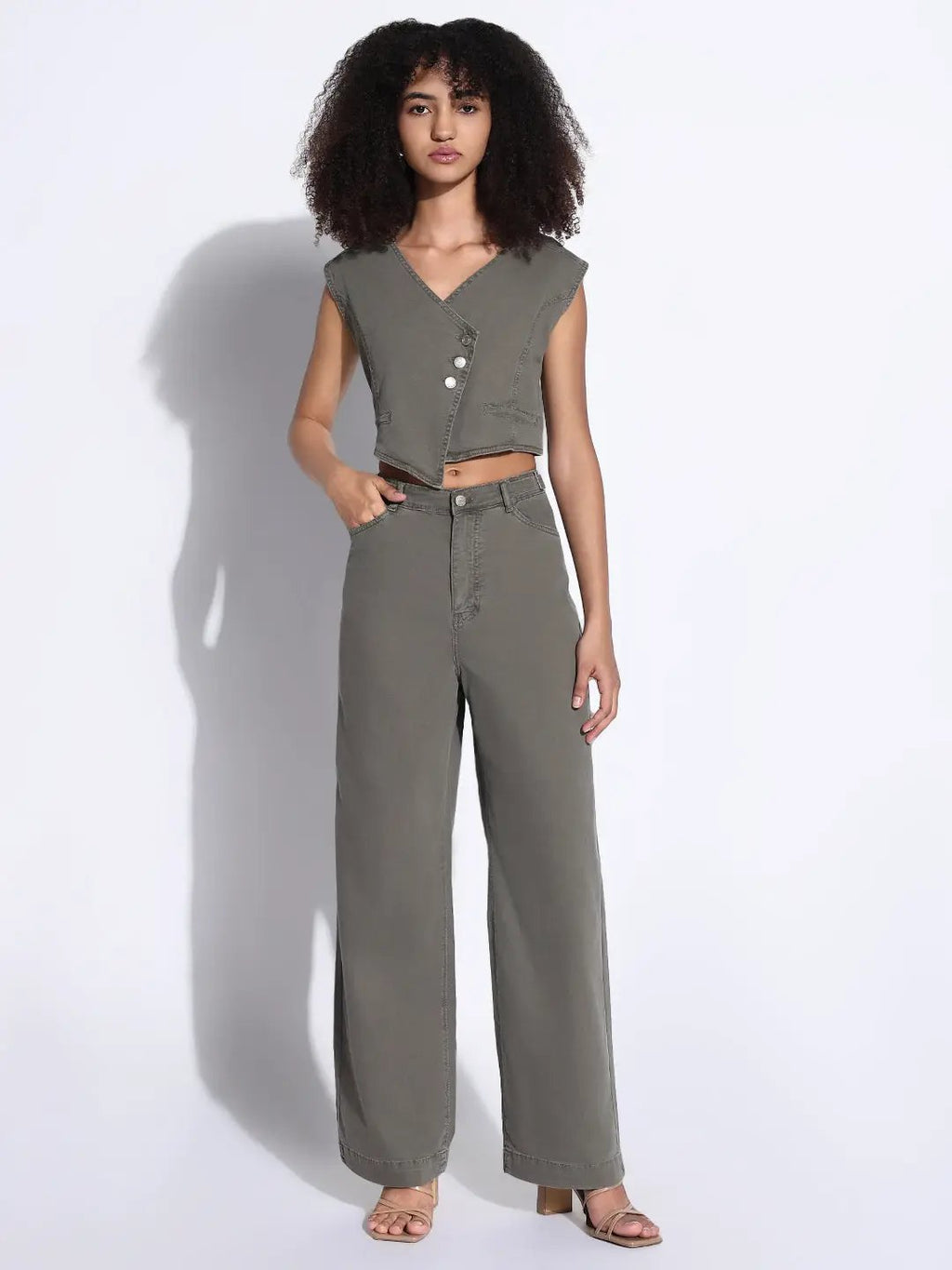 Women's Solid Olive Co-Ords Set