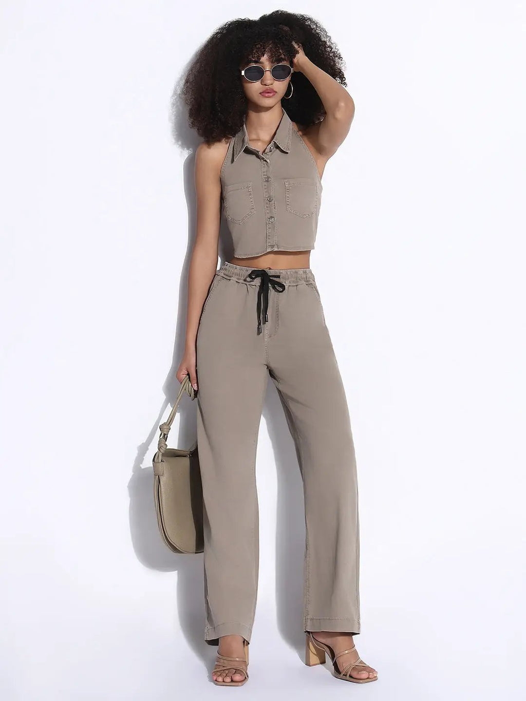 Women's Solid Beige Co-Ords Set