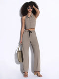 Women's Solid Beige Co-Ords Set