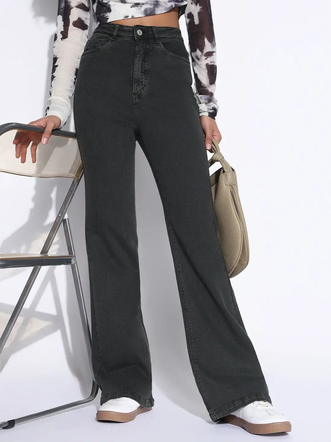 Women's Solid Olive Bootcut Jeans