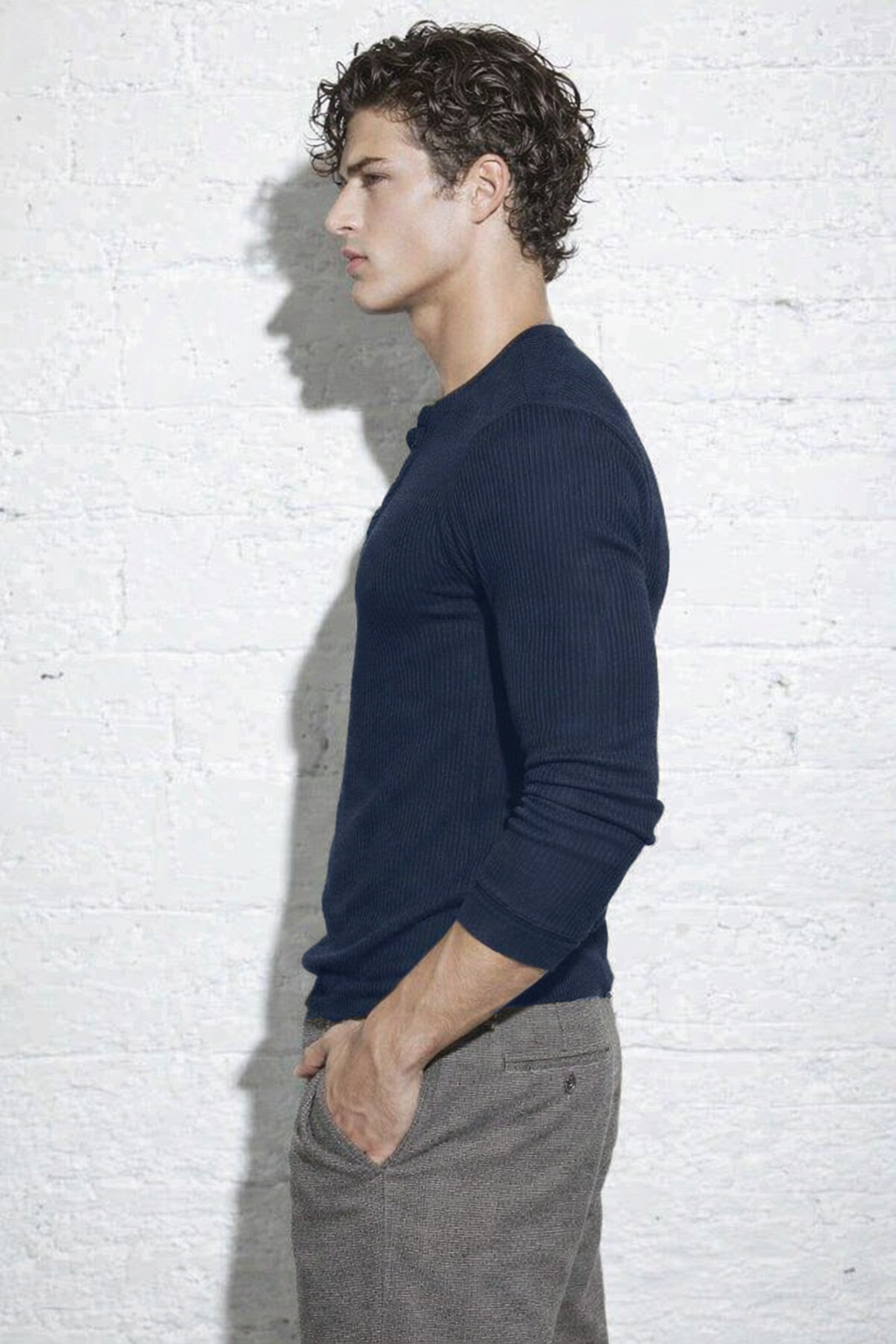 Fine Rib Henley Full Sleeve Tee