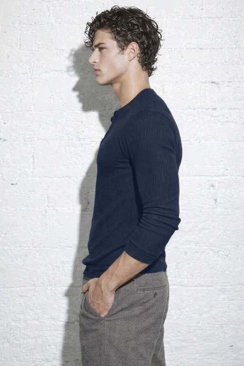 Fine Rib Henley Full Sleeve Tee