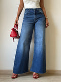 Twilight Blue Raw Hem Wide Leg Jeans