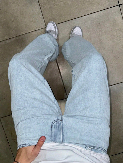 Blue Fade Out Loose Straight Fit Jeans