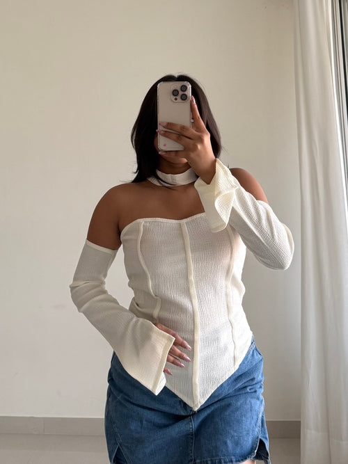 Chic Halter Neck Detachable Sleeves Top