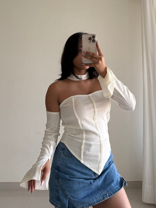 Chic Halter Neck Detachable Sleeves Top