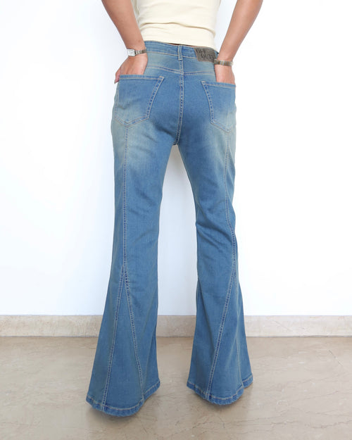 Bohemian Feels Raw Hem Stretch Flare Jeans