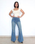 Bohemian Feels Raw Hem Stretch Flare Jeans