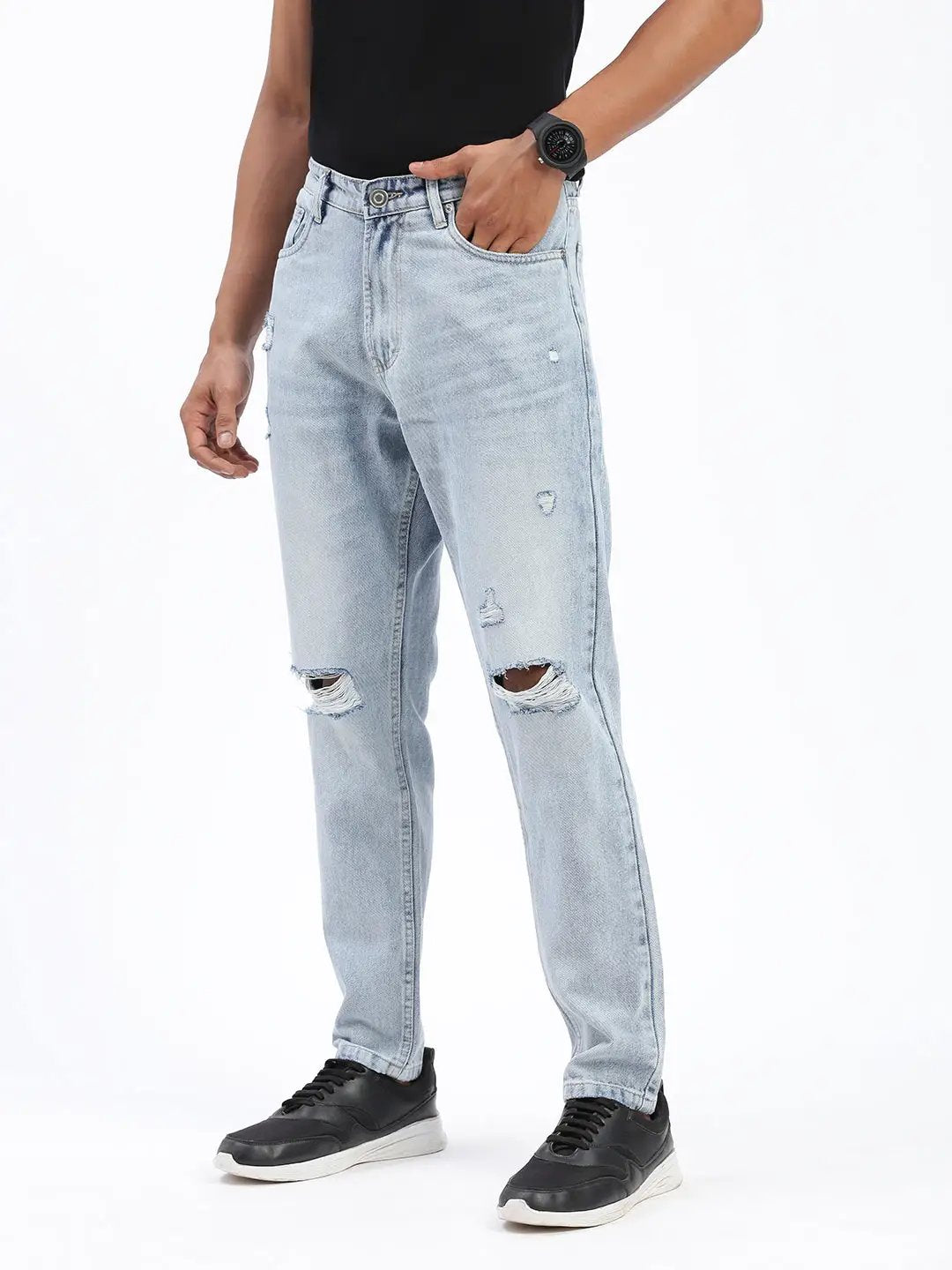 Men's Blue Regular Fit Slash Knee Torn Jeans