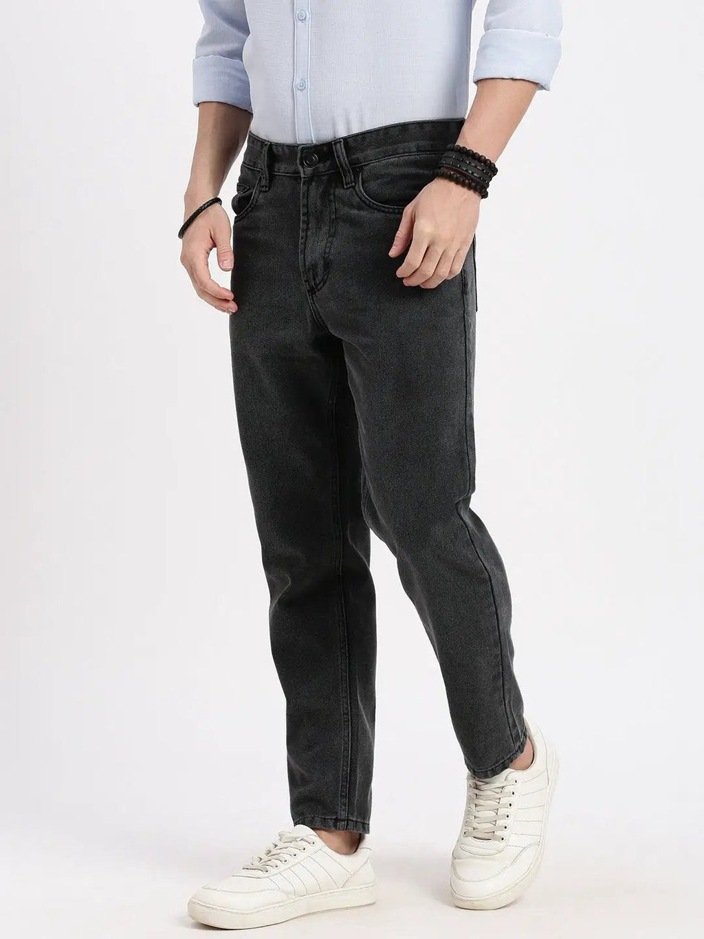 Men's Grey Comfort Light Fade Mid-Rise Acid Wash Jeans