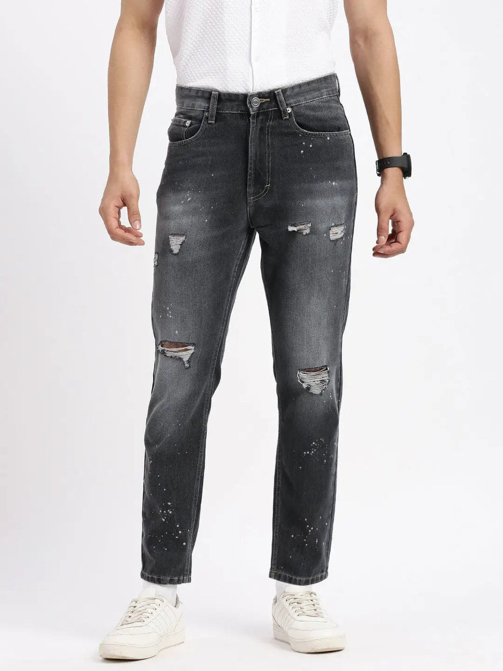 Men's Regular Fit Cropped Grey Jeans