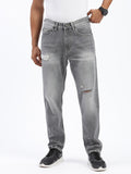 Men's Grey Regular Fit Cropped Jeans