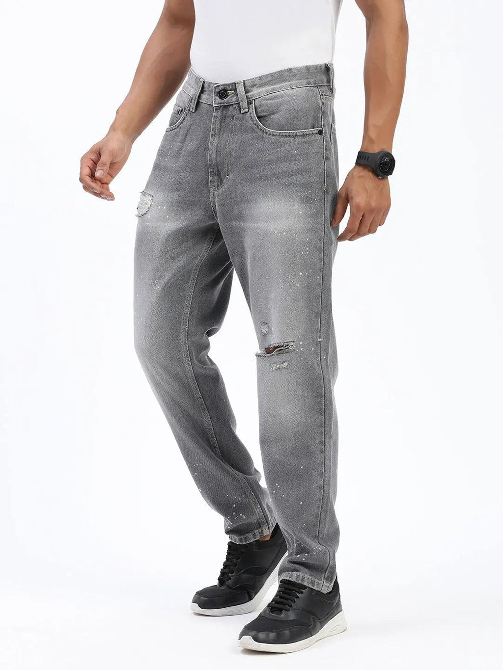 Men's Grey Regular Fit Cropped Jeans