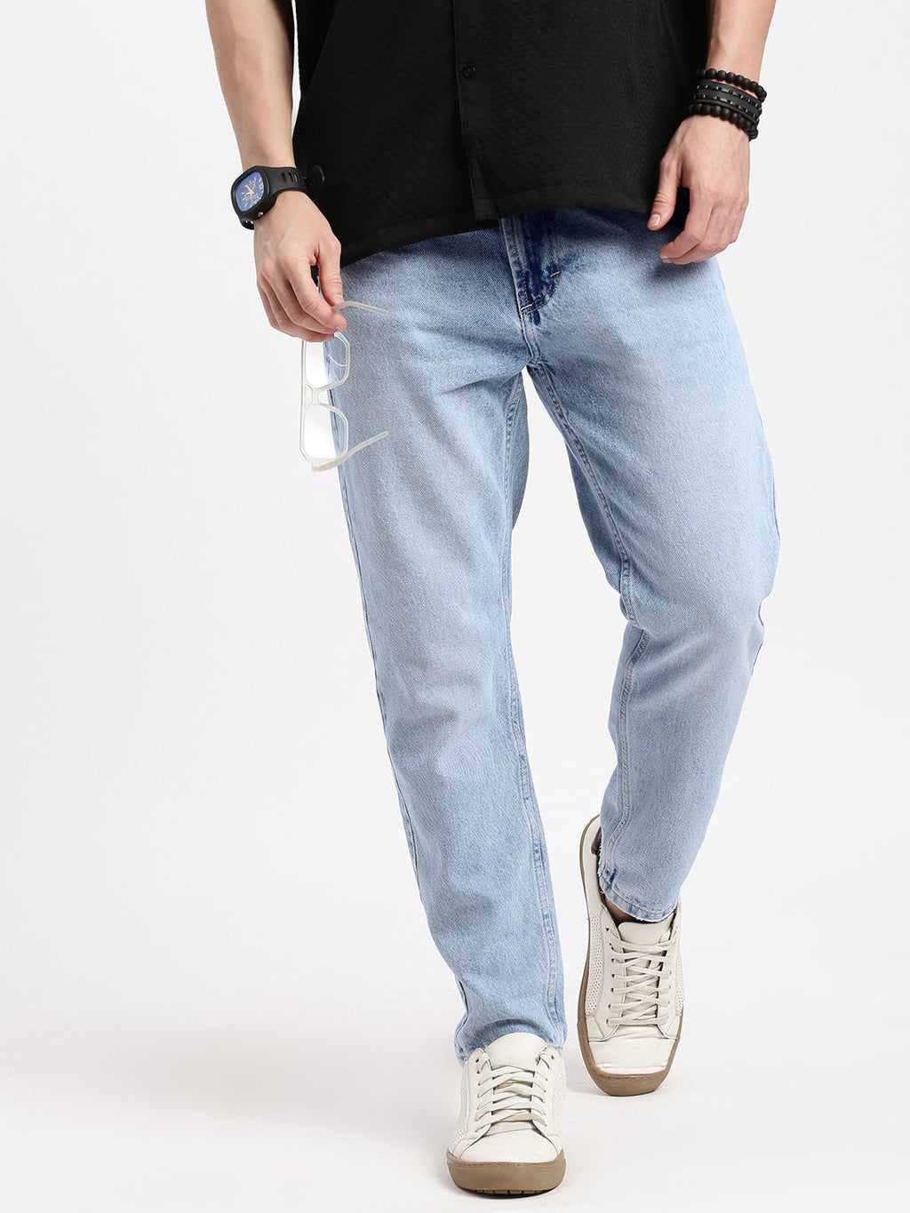 Men's Regular Fit Cropped Blue Jeans