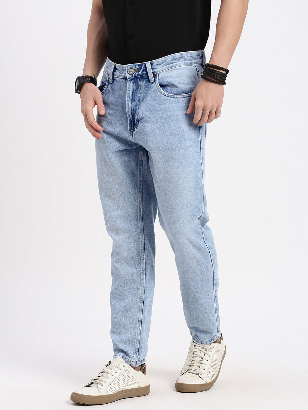 Men's Regular Fit Cropped Blue Jeans