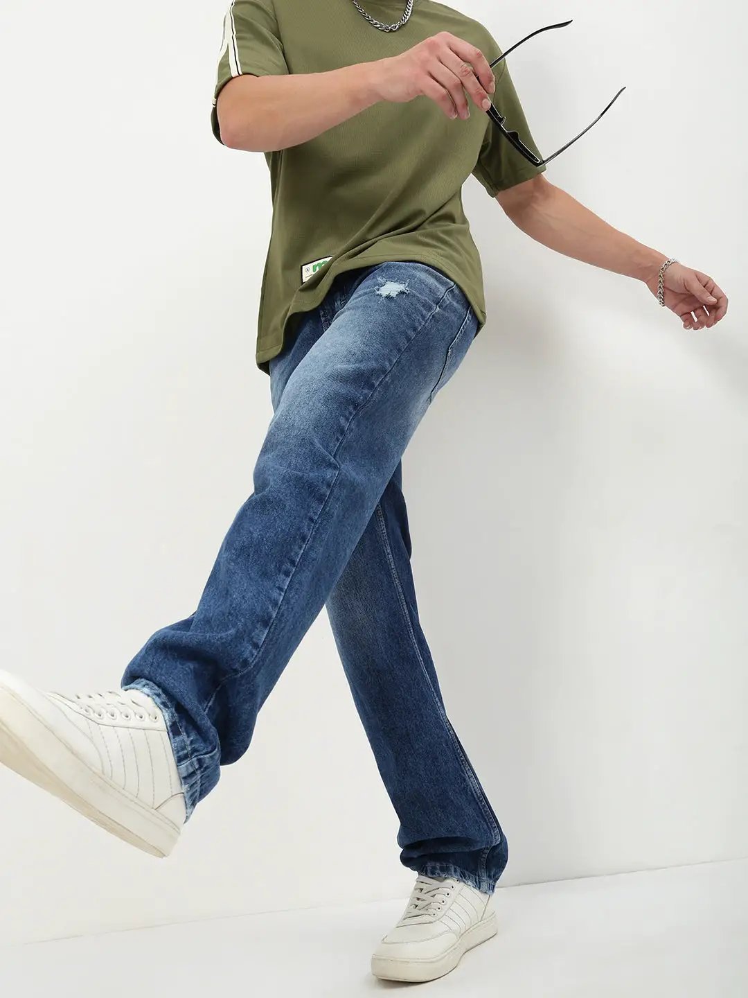 Men's Blue Solid Straight Fit Jeans