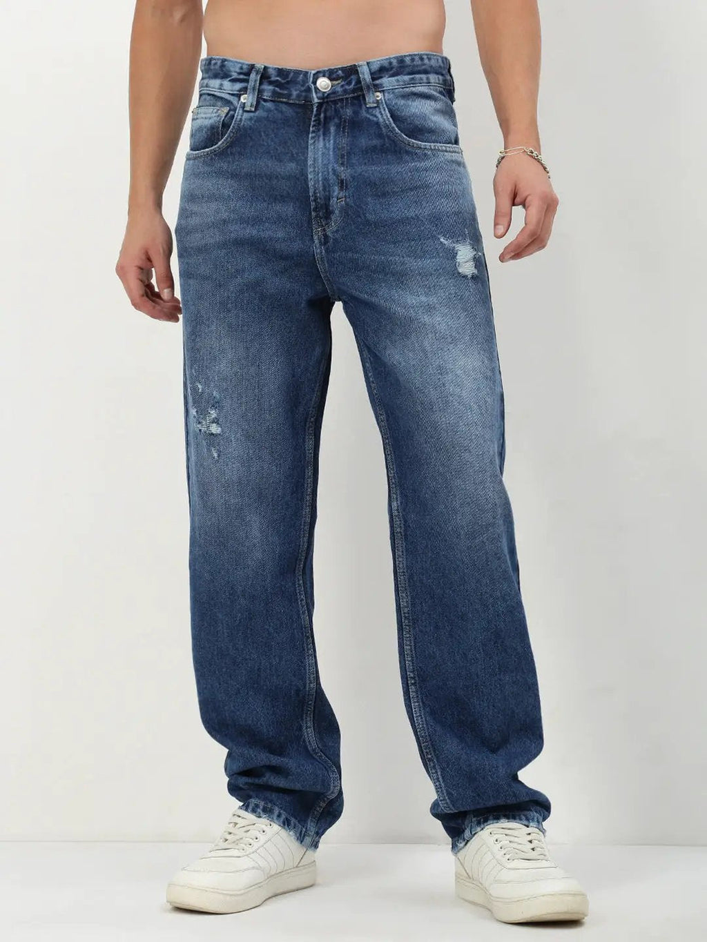 Men's Blue Solid Straight Fit Jeans