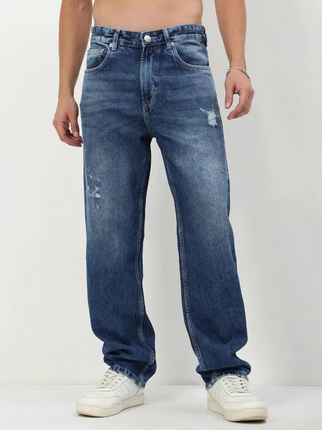 Men's Blue Solid Straight Fit Jeans