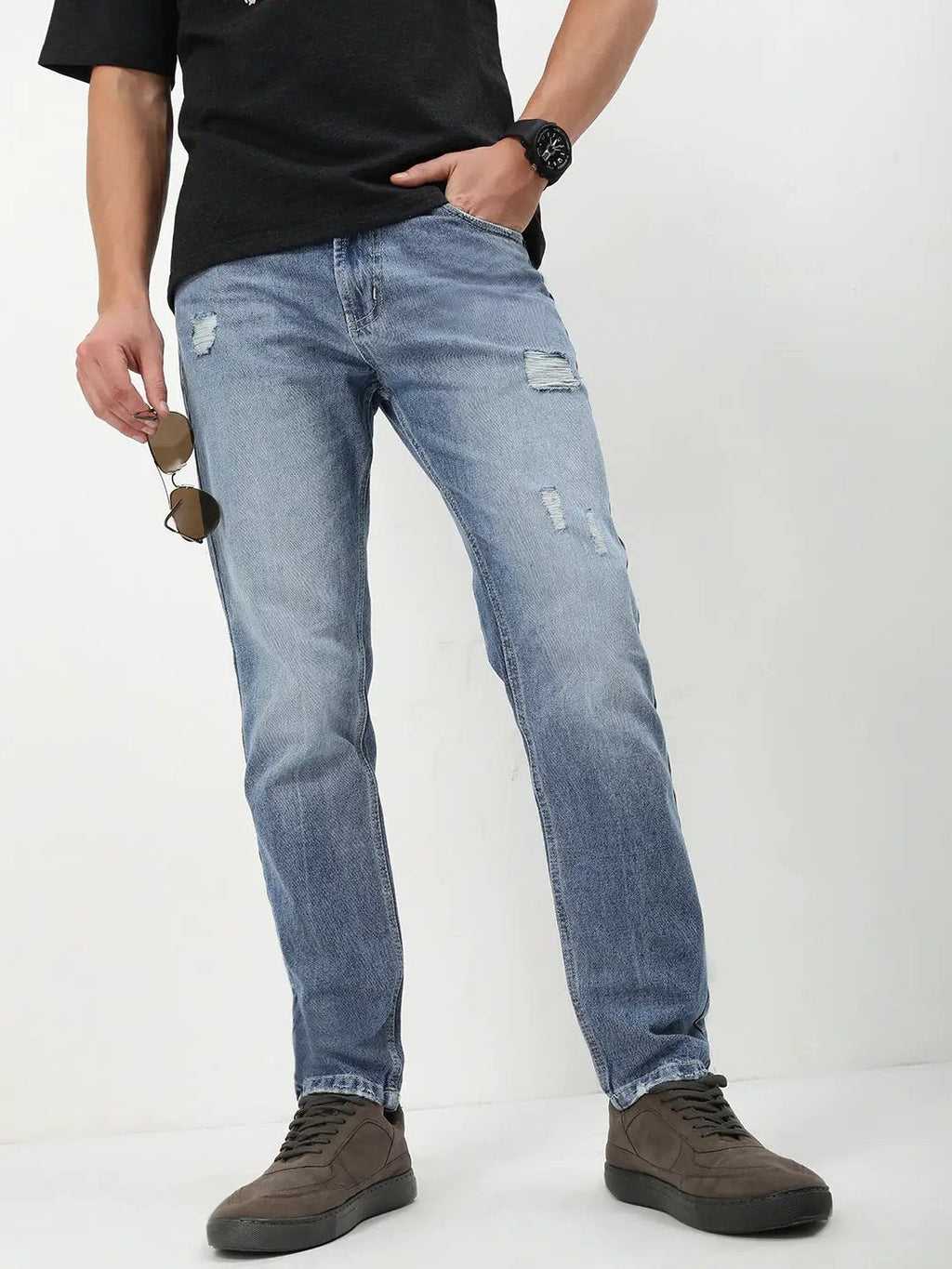 Men's Blue Solid Straight Fit Jeans