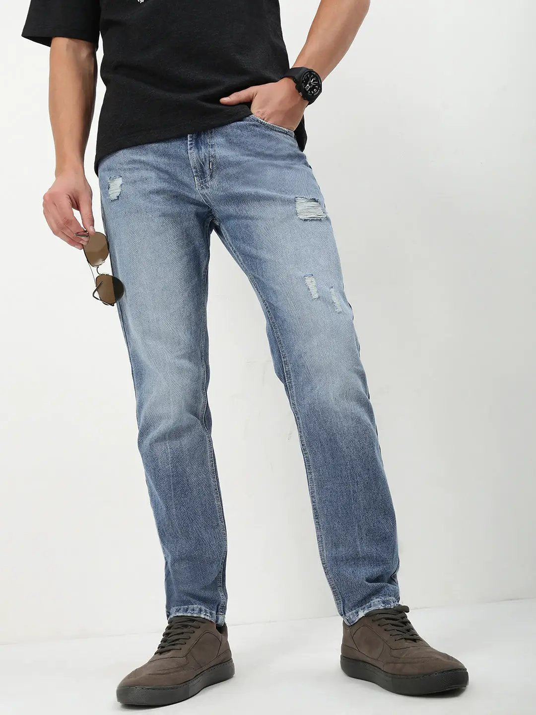 Men's Blue Solid Straight Fit Jeans