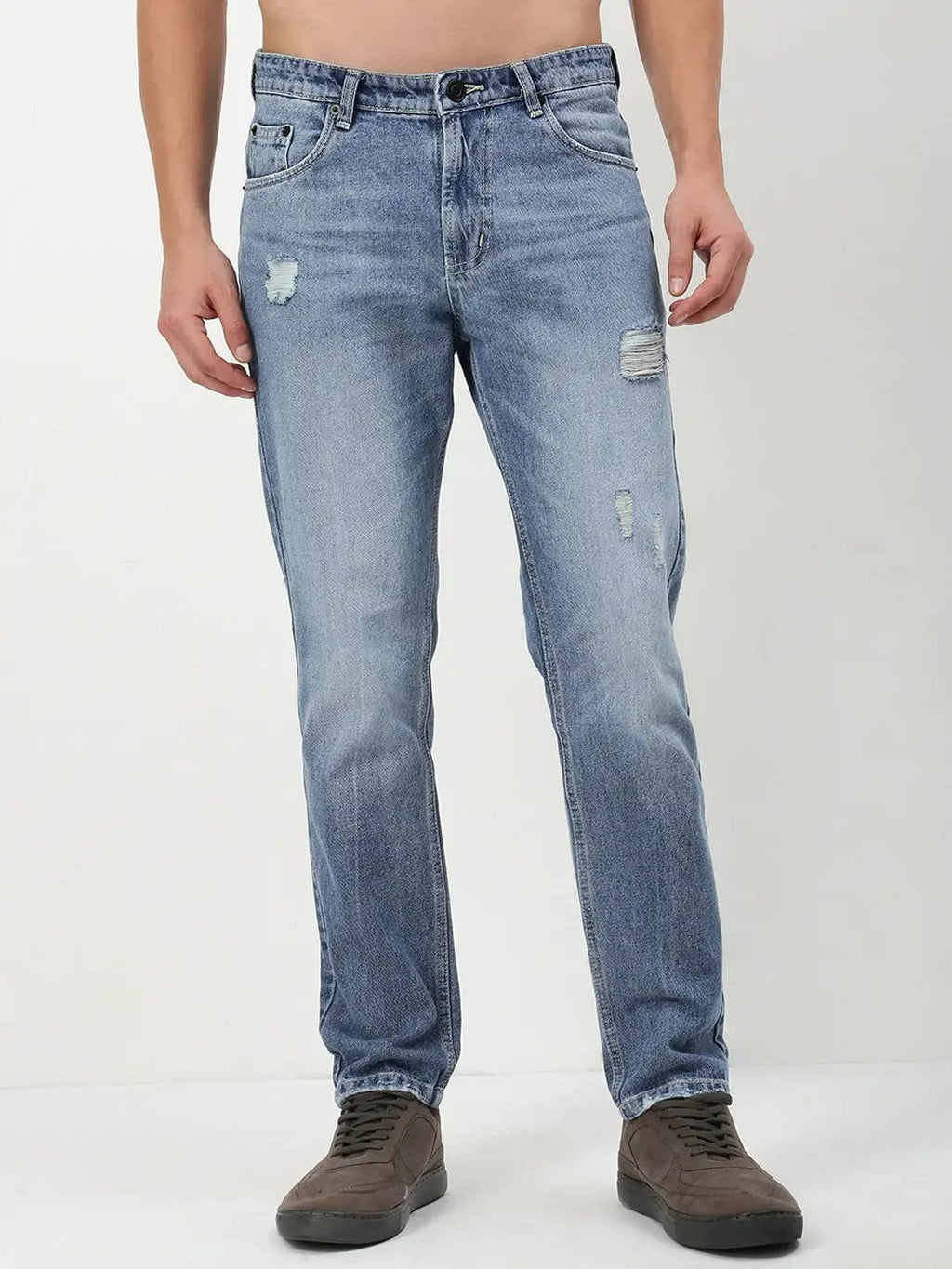 Men's Blue Solid Straight Fit Jeans