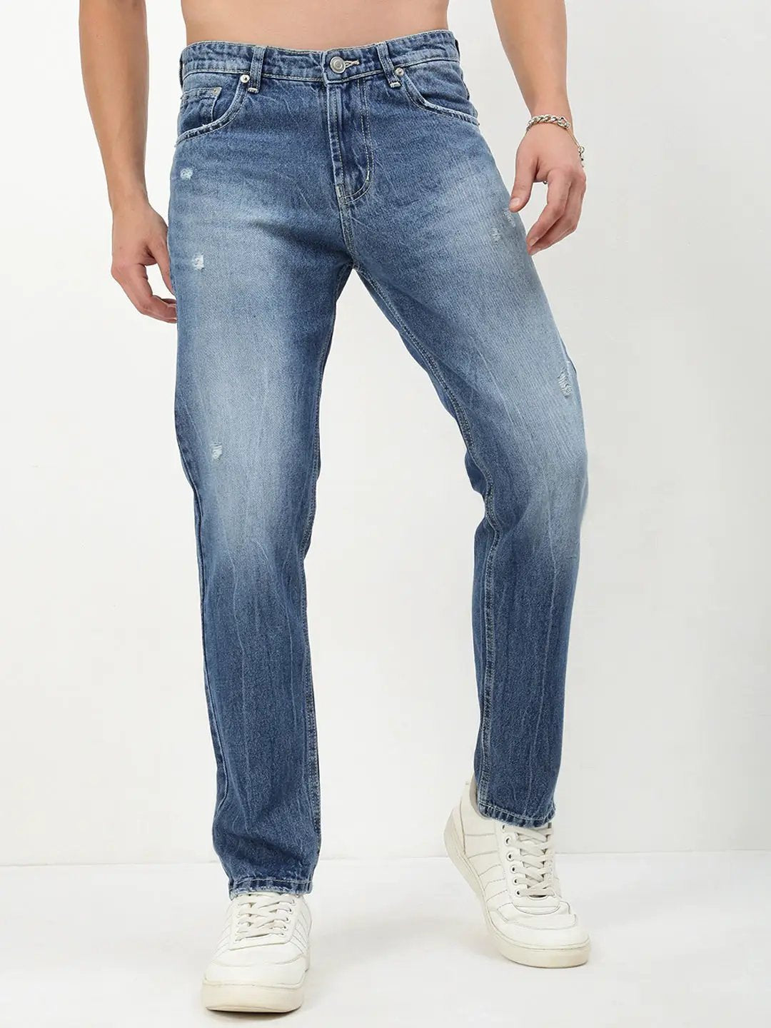 Men's Blue Solid Straight Fit Jeans