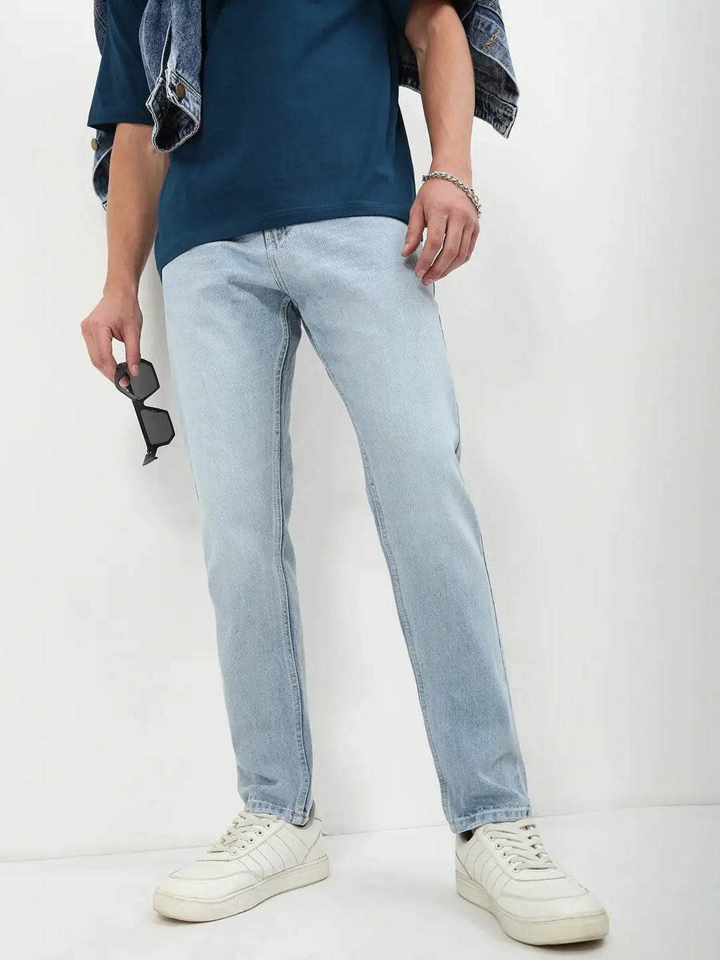 Men's Blue Solid Straight Fit Jeans