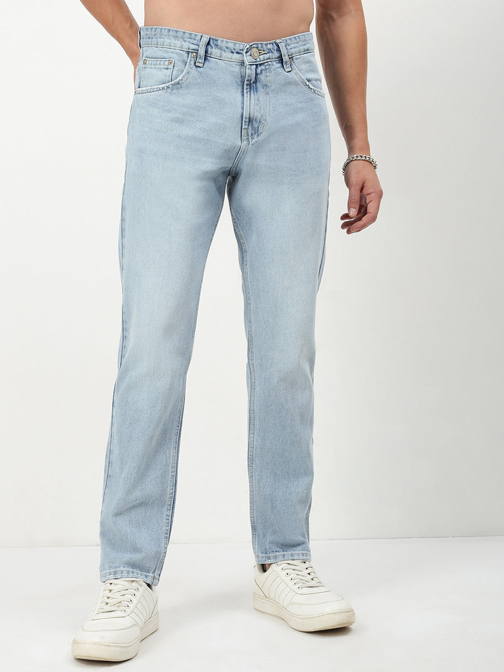 Men's Blue Solid Straight Fit Jeans