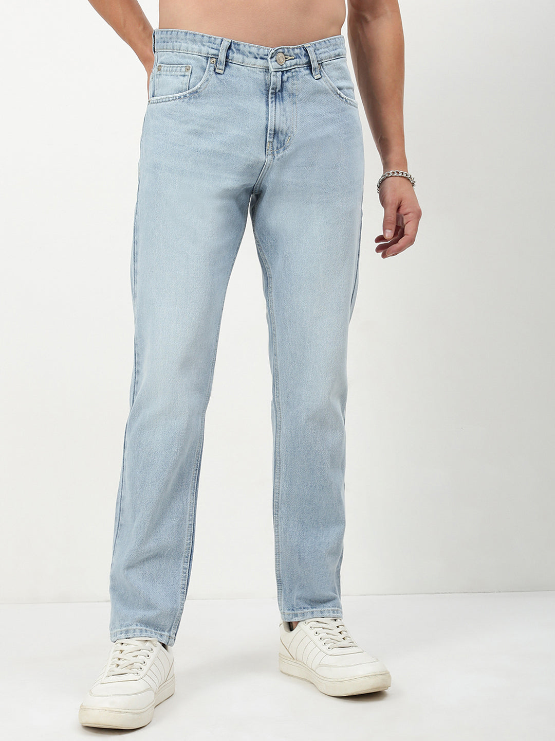Men's Blue Solid Straight Fit Jeans